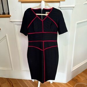 Red trim on black dress + Shapeware